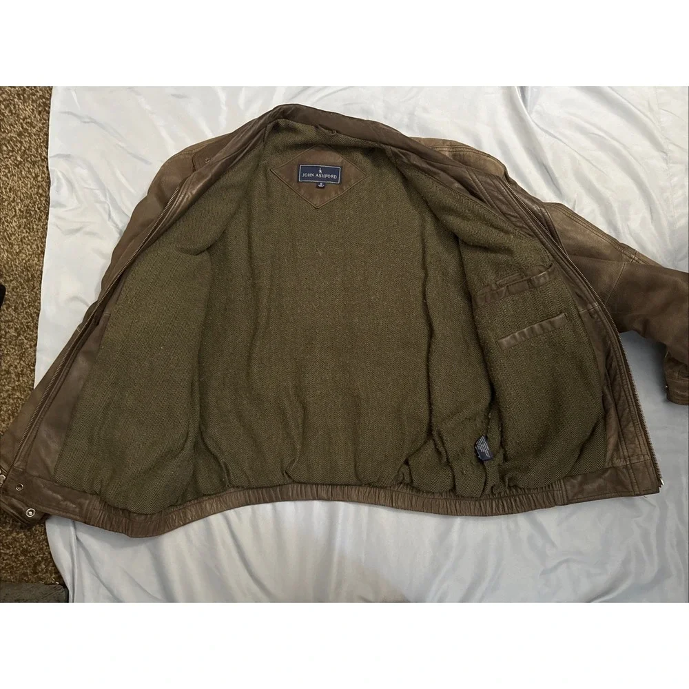 Vintage John Ashford Leather Brown Bomber Jacket Men's Medium